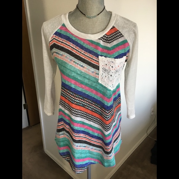 Modern Vintage Boutique Tops - Flamingo Urban Fun&Flirty Pattern Lace Pocket Top